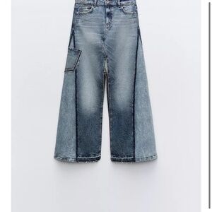 Zara patchwork denim maxi skirt